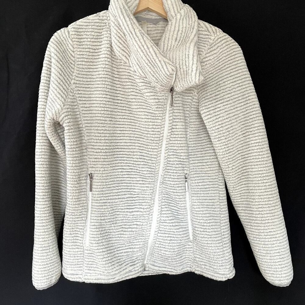 MK Jackson gray and whtie fleece full zip sweater pockets women's size small